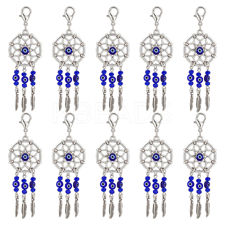 24Pcs Woven Net/Web with Feather Tibetan Style Alloy Pendant Decorations HJEW-NB0001-94-1