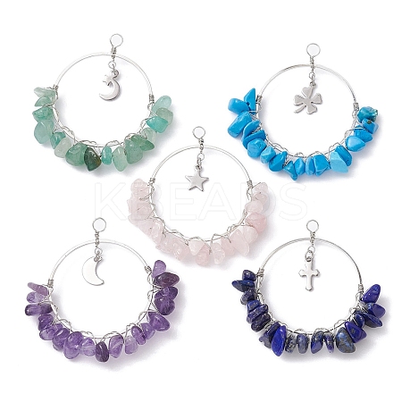 Natural Mixed Gemstone Chip Big Pendants PALLOY-JF02313-1