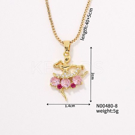 Fashionable Luxury Trendy Dancer Brass Rhinestone Pendant Necklace with Box Chain for Women Girl UY8932-1