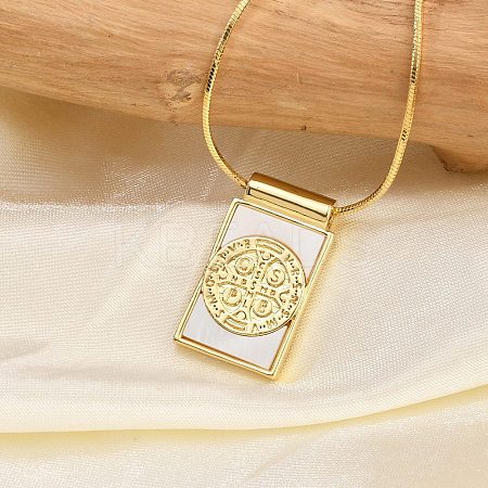 Brass Pave Shell Rectangle Saint Benedict Medal Cross Pendants Necklaces for Women LS-NJEW-Z053-01G-02-1