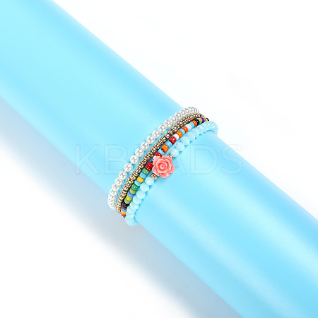 Bohemian Style Handmade Colorful Beaded Rose Flower Bracelet Set UZ0829-1