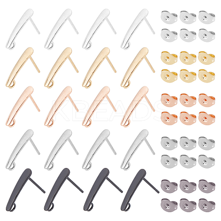 30Pcs 5 Colors 304 Stainless Steel Stud Earring Findings with Loop FIND-UN0001-11-1