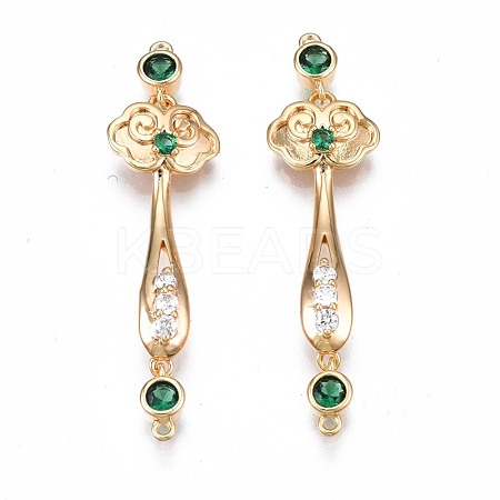 Brass Micro Pave Clear & Green Cubic Zirconia Connector Charms KK-N232-227-1