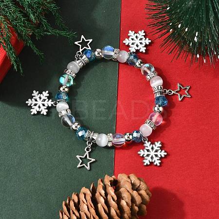 Glass with Synthetic Moonstone Christmas Theme Beaded Stretch Bracelets for Women BJEW-TA00656-1