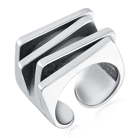 925 Sterling Silver Multi Layered Rectangle Open Cuff Ring JR916A-1