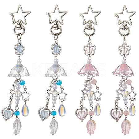 4Pcs 2 Colors Jellyfish Glass Pendant Decorations HJEW-SP0001-17-1