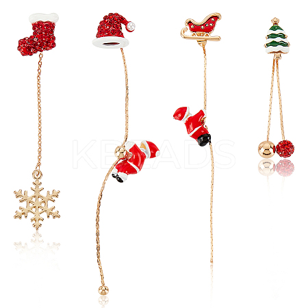 4Pcs 2 Style Christmas Sock & Hat Rhinestone Asymmetrical Earrings EJEW-AN0002-36-1