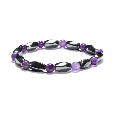 Round Natural Amethyst Stretch Bracelets X-BJEW-G072-10-1