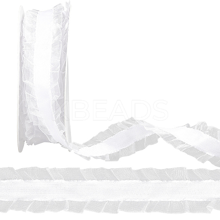 10 Yards Polyester Pleated Lace Trim OCOR-WH0080-93A-1