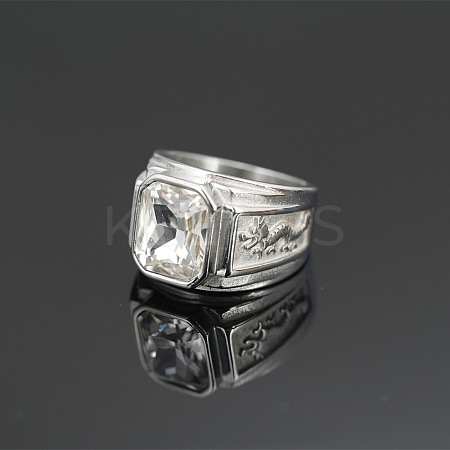 Rectangle 304 Stainless Steel with Cubic Zirconia Finger Rings for Men FS-WG909F6-28-1