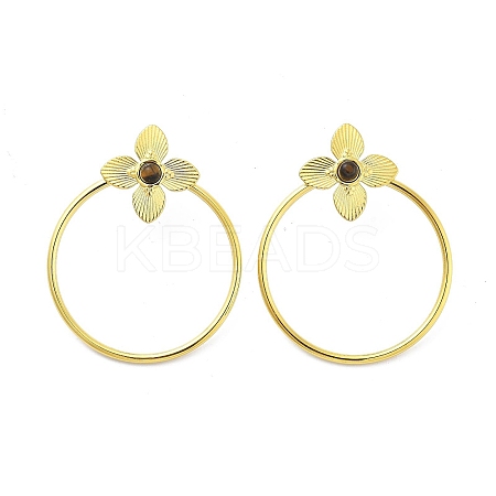 304 Stainless Steel Natural Tiger Eye Boho Stud Earrings EJEW-S244-01G-K-1