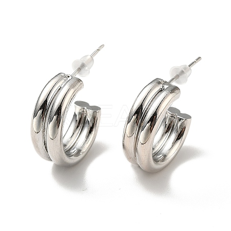 Brass C-shape Stud Earrings EJEW-A070-17P-1