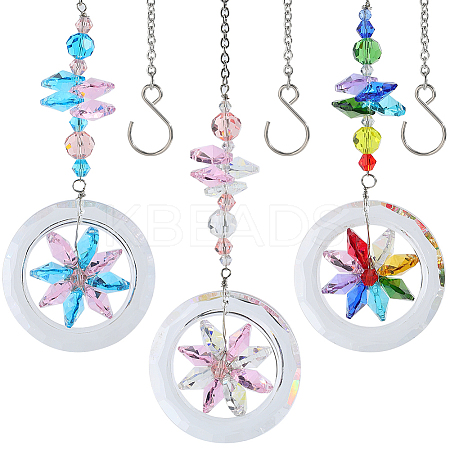 3Pcs 3 Colors 304 Stainless Steel Chain & Glass Pendant Decoration HJEW-SP0001-10-1