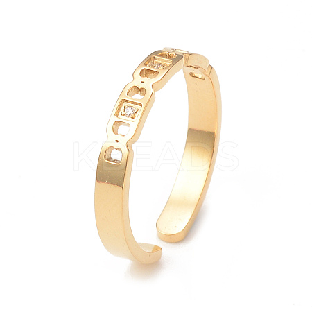 Crystal Rhinestone Oval with Square Open Cuff Ring X-RJEW-I096-20G-1