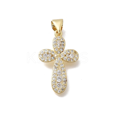 Brass Micro Pave Clear Cubic Zirconia Cross Pendants KK-D431-042G-1