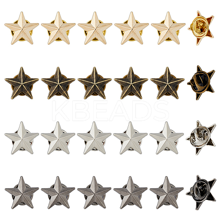 SUPERFINDINGS 24Pcs 4 Colors Alloy Star Brooches JEWB-FH0001-41-1