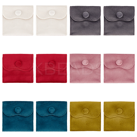 12Pcs 6 Colors Velvet Jewelry Pouches ABAG-AN0001-05-1