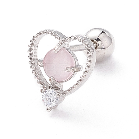 Heart Cat Eye Stud Earrings for Women LS-EJEW-A065-01P-1