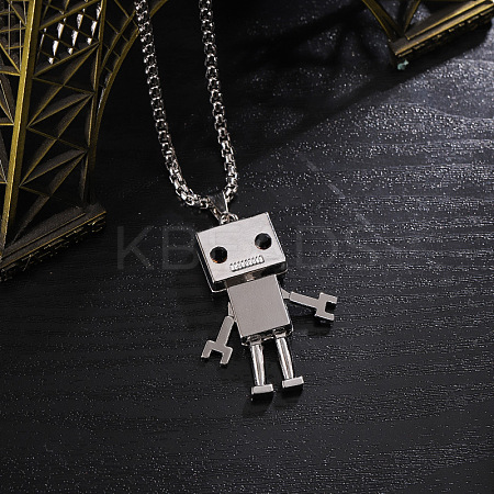 Alloy Robot Pendant 201 Stainless Steel Box Chain Necklaces FS-WG372FC-02-1