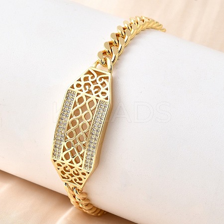 Brass Micro Pave Clear Cubic Zirconia Link Bracelets BJEW-F498-02B-G-1