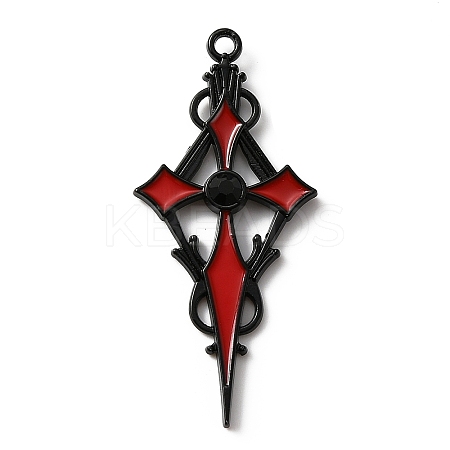Jet Rhinestone Cross Pendant with Red Enamel ENAM-WH0001-06EB-03-1