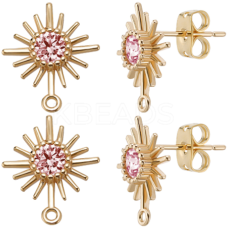 10Pcs Brass with Pink Cubic Zirconia Stud Earring Findings KK-BBC0013-36-1