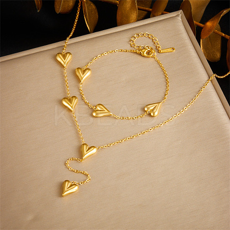 Heart Stainless Steel Pendant Necklaces & Link Bracelets Sets WGCB0A8-01-1