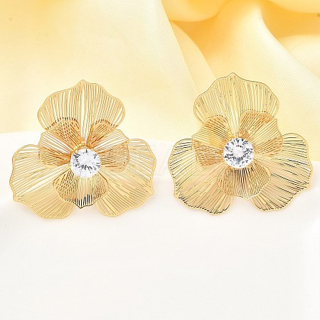 Flower Brass Micro Pave Cubic Zirconia Stud Earrings EJEW-F391-07G-01-1