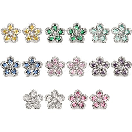 Cubic Zirconia Flower Stud Earrings EJEW-I304-16P-1