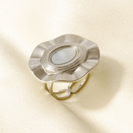 304 Stainless Steel with Natural Shell Cuff Open Rings for Women YV4206-1-1