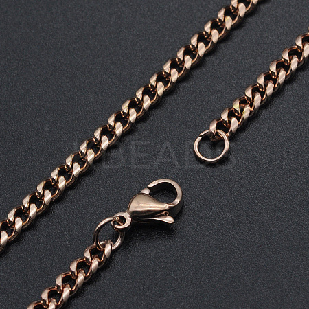 Men's 201 Stainless Steel Cuban Link Chain Necklaces NJEW-T012-04A-66-RG-1
