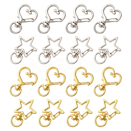 20Pcs 4 Styles Heart/Star Alloy Swivel Clasps FIND-YW0005-60-1