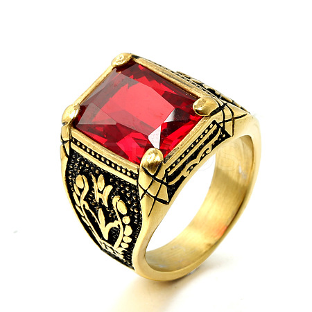 316L Stainless Steel & Cubic Zirconia Men's Vintage Carved Finger Rings FS-WG82D33-28-1