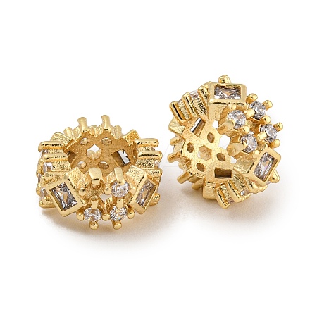 Brass Micro Pave Clear Cubic Zirconia Rondelle European Beads KK-U030-05G-1