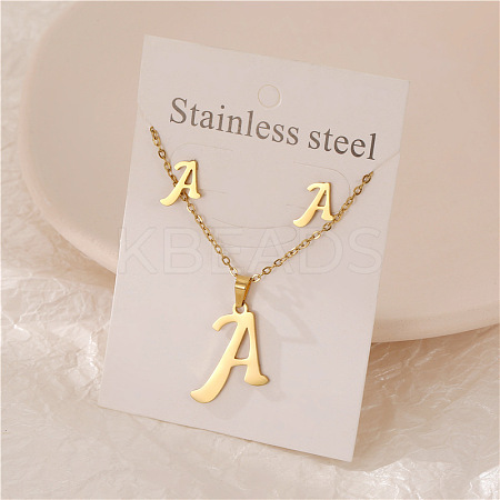 Stainless Steel Letter Pendant Necklaces & Stud Earrings Sets WG3FD2C-01-1