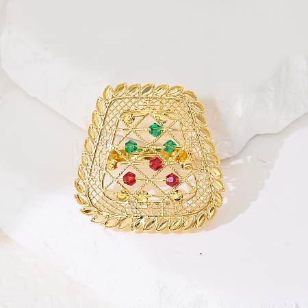 Abstract Vintage Trapezoid Brass Colorful Rhinestones Women's Ring NK9373-1
