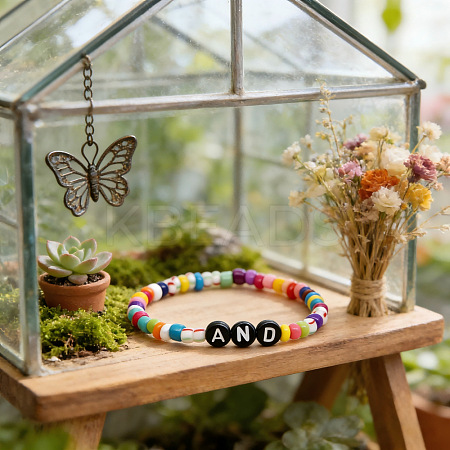 Rainbow Acrylic & Glass Beads Stretch Bracelets BR6645-1-1
