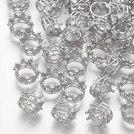 Brass with Clear Cubic Zirconia Crown European Beads KK-T035-122-1