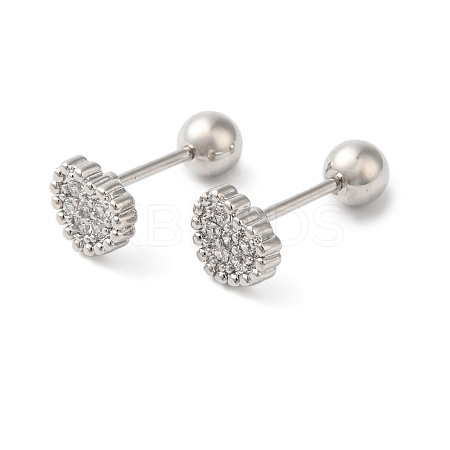 Heart Bow Brass Micro Pave Clear Cubic Zirconia Cartilage Earrings EJEW-L289-03P-05-1