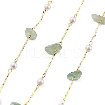 Natural Green Aventurine & Glass Link Chains CHC-K014-12G-03-1