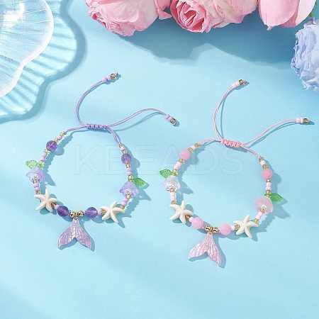 2Pcs 2 Colors Resin Charm Bracelets BJEW-MZ00281-1