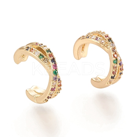Brass Micro Pave Cubic Zirconia Cuff Earrings X-EJEW-M195-02G-1