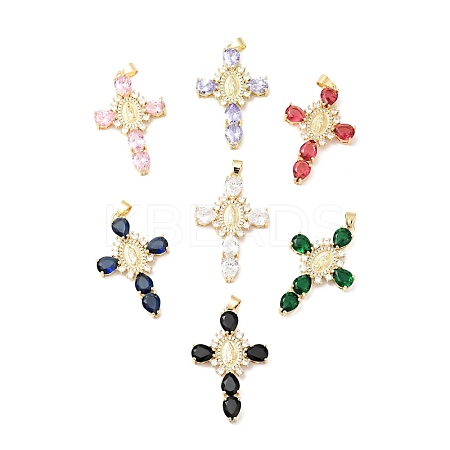 Rack Plating Brass Micro Pave Cubic Zirconia Pendants ZIRC-I059-15G-1