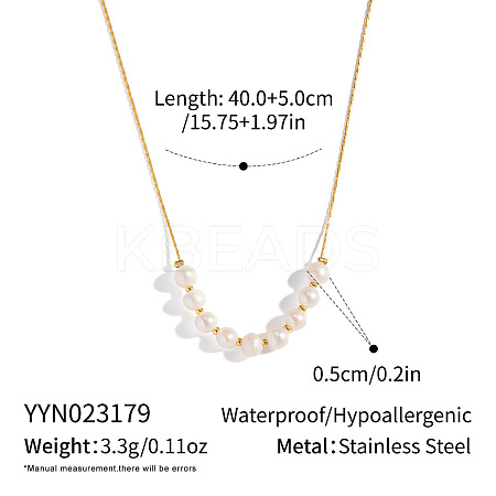 Elegant Round Natural Freshwater Pearl Cluster Necklaces with 304 Stainless Steel Chains for Women TC0594-7-1