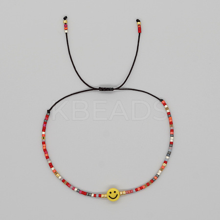 Smiling Face Glass Seed Bead Braided Bracelets for Women EQ4950-4-1