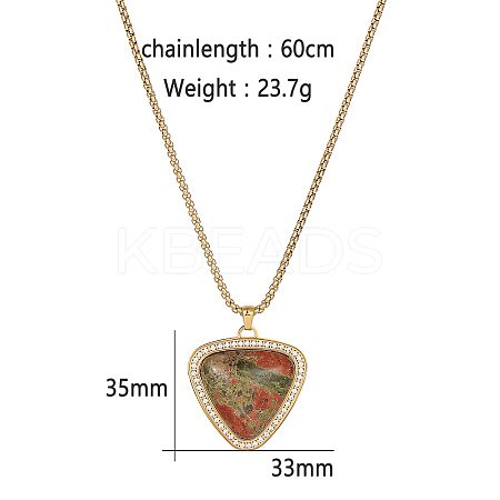 Golden Tone Stainless Steel Pave Natural Unakite Heart Pendant Necklaces LT1707-1-1