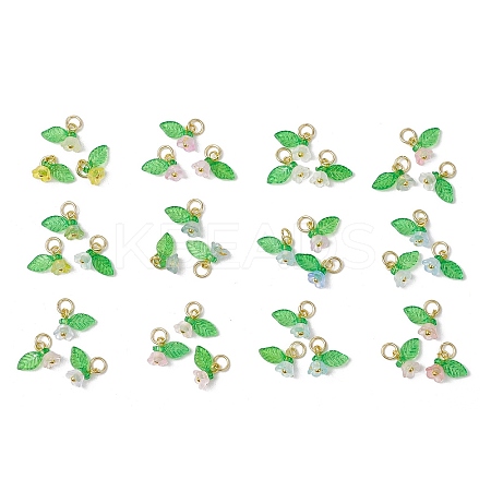 36Pcs Frosted Acrylic Flower & Leaf Charms PALLOY-JF03552-1