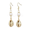 Natural Freshwater Pearl & Electroplated Shell Dangle Earrings for Women EJEW-JE06205-1