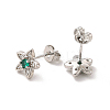 Rack Plating Brass Micro Pave Clear & Green Cubic Zirconia Star Ear Studs EJEW-F301-16-3