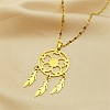 Woven Net/Web with Feather 201 Stainless Steel Boho Pendant Necklaces for Women NJEW-G087-04G-1
